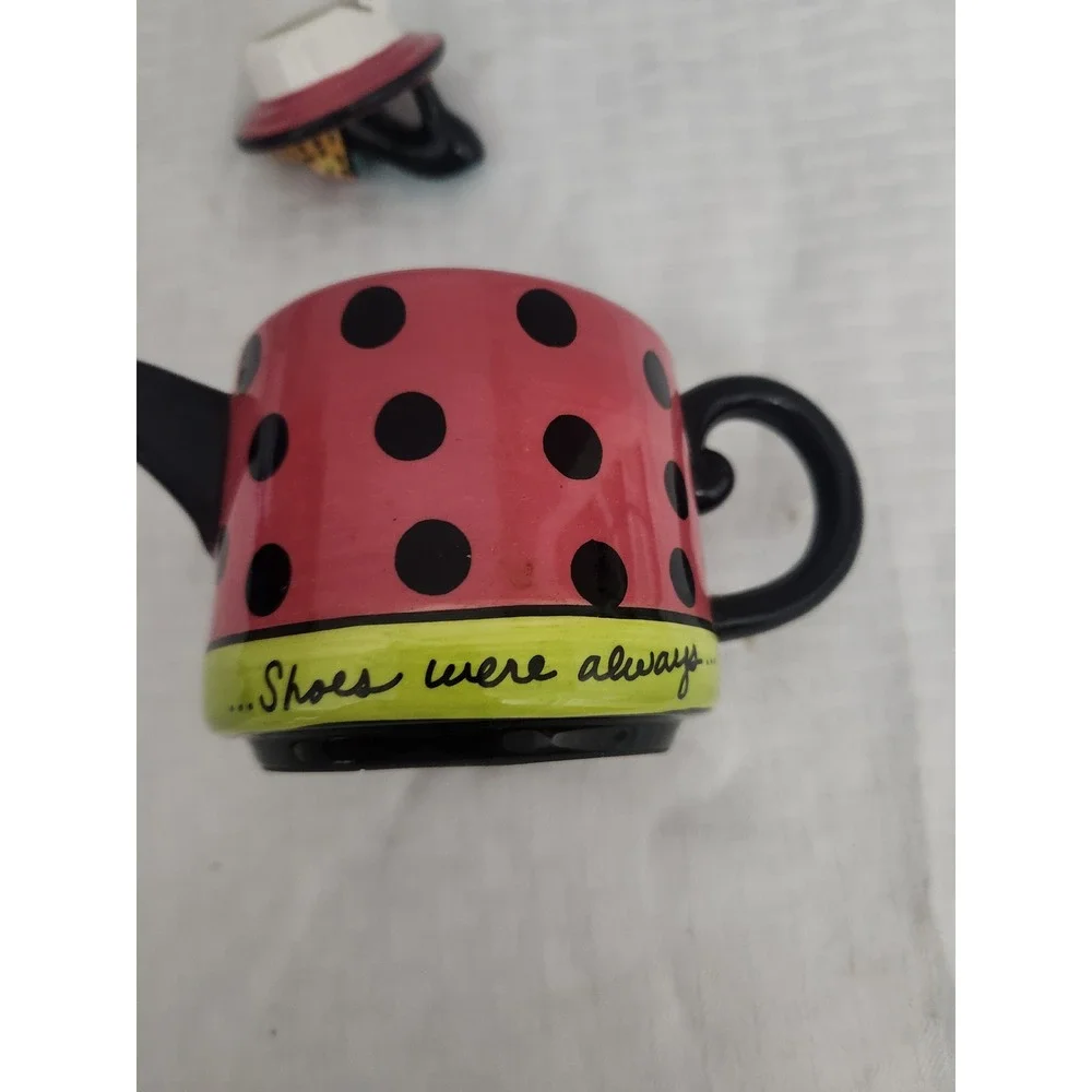 Vintage Novelty Mini Teapot Pink Polka Dot High Heel Shoe Finial Decorative